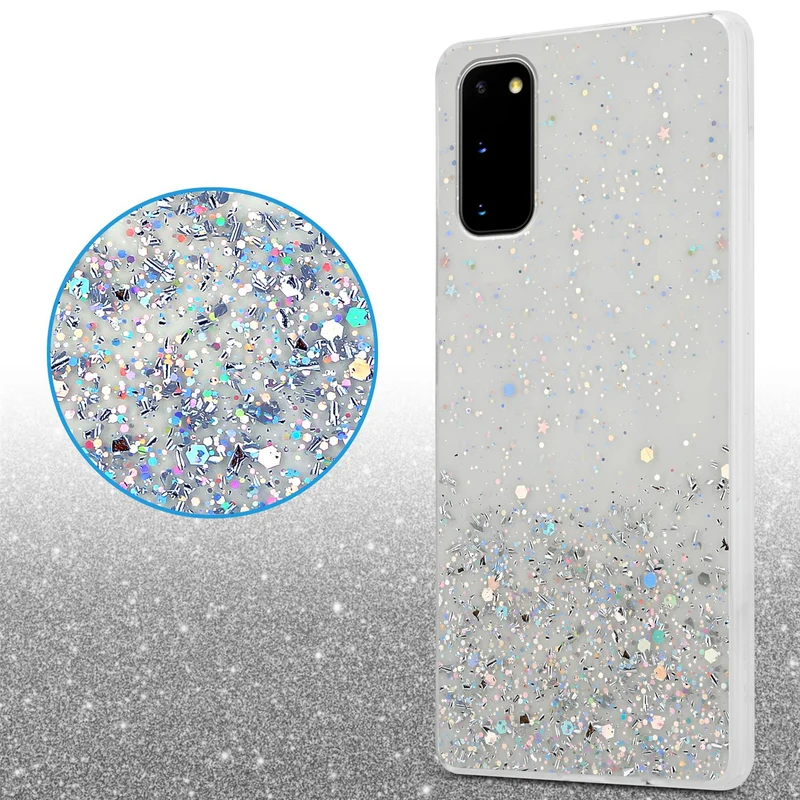 Cadorabo Hülle kompatibel mit Samsung Galaxy S20 Schutzhülle aus flexiblem TPU Silikon mit funkelnden Glitter