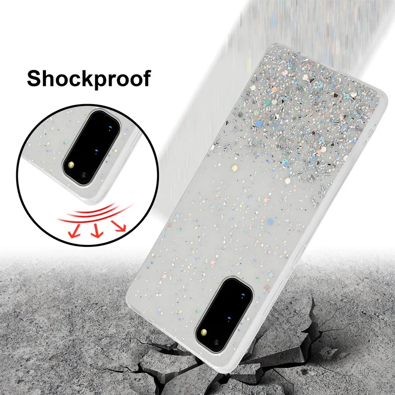 Cadorabo Hülle kompatibel mit Samsung Galaxy S20 Schutzhülle aus flexiblem TPU Silikon mit funkelnden Glitter