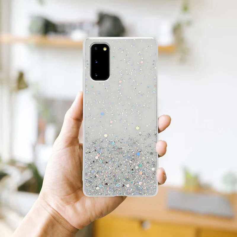 Cadorabo Hülle kompatibel mit Samsung Galaxy S20 Schutzhülle aus flexiblem TPU Silikon mit funkelnden Glitter