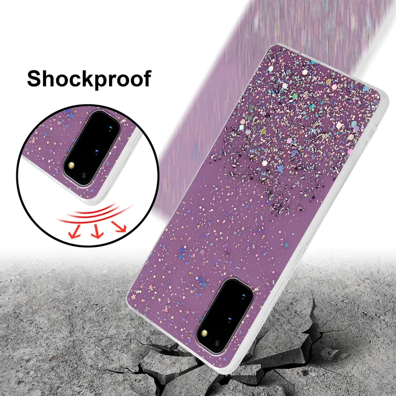Cadorabo Hülle kompatibel mit Samsung Galaxy S20 Schutzhülle aus flexiblem TPU Silikon mit funkelnden Glitter