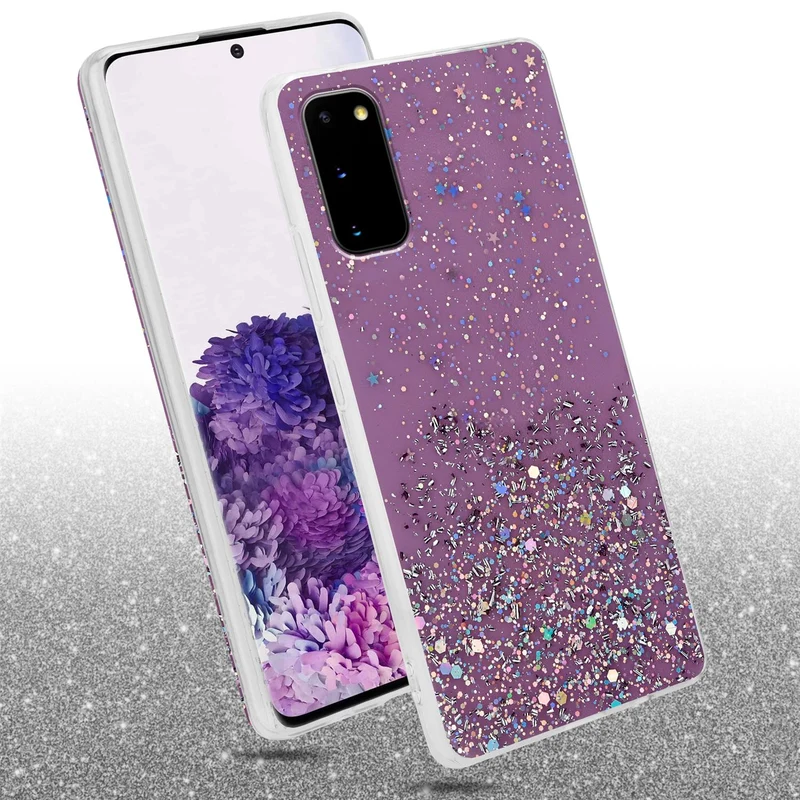 Cadorabo Hülle kompatibel mit Samsung Galaxy S20 Schutzhülle aus flexiblem TPU Silikon mit funkelnden Glitter