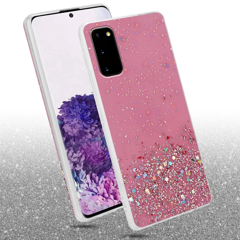Cadorabo Hülle kompatibel mit Samsung Galaxy S20 Schutzhülle aus flexiblem TPU Silikon mit funkelnden Glitter
