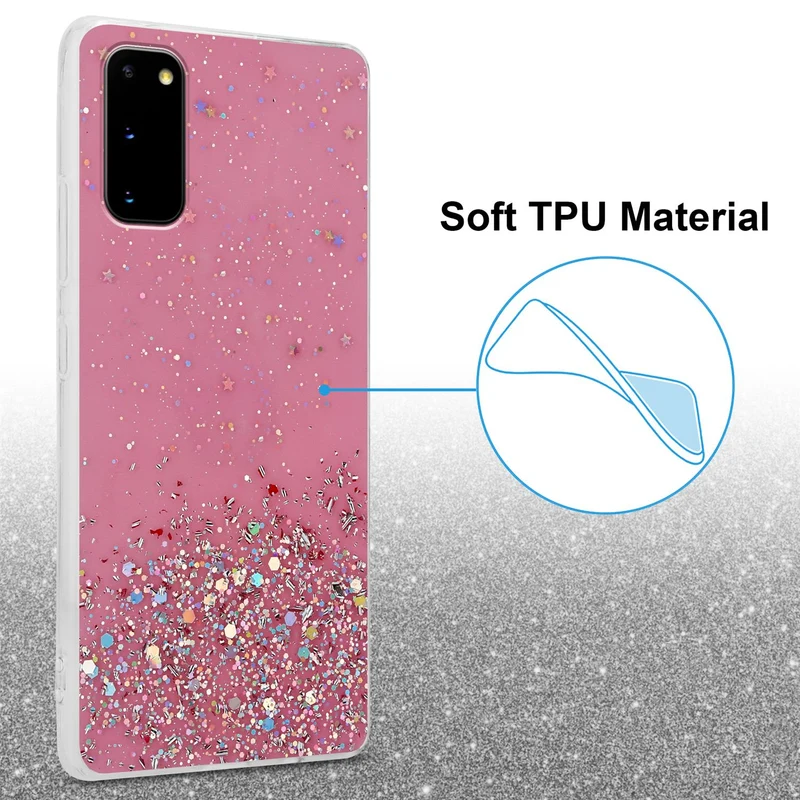 Cadorabo Hülle kompatibel mit Samsung Galaxy S20 Schutzhülle aus flexiblem TPU Silikon mit funkelnden Glitter