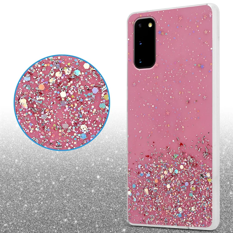 Cadorabo Hülle kompatibel mit Samsung Galaxy S20 Schutzhülle aus flexiblem TPU Silikon mit funkelnden Glitter