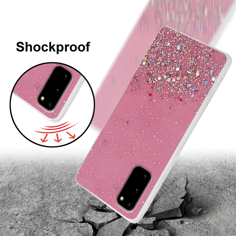 Cadorabo Hülle kompatibel mit Samsung Galaxy S20 Schutzhülle aus flexiblem TPU Silikon mit funkelnden Glitter