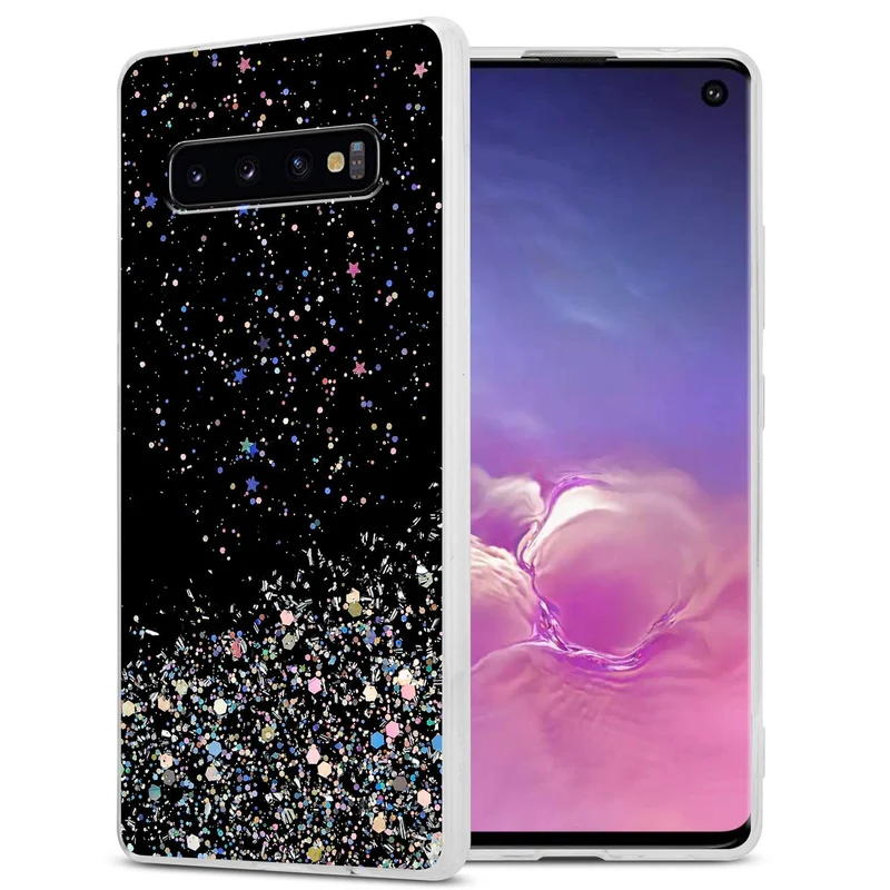 Cadorabo Hülle kompatibel mit Samsung Galaxy S10 PLUS Schutzhülle aus flexiblem TPU Silikon mit funkelnden Glitter