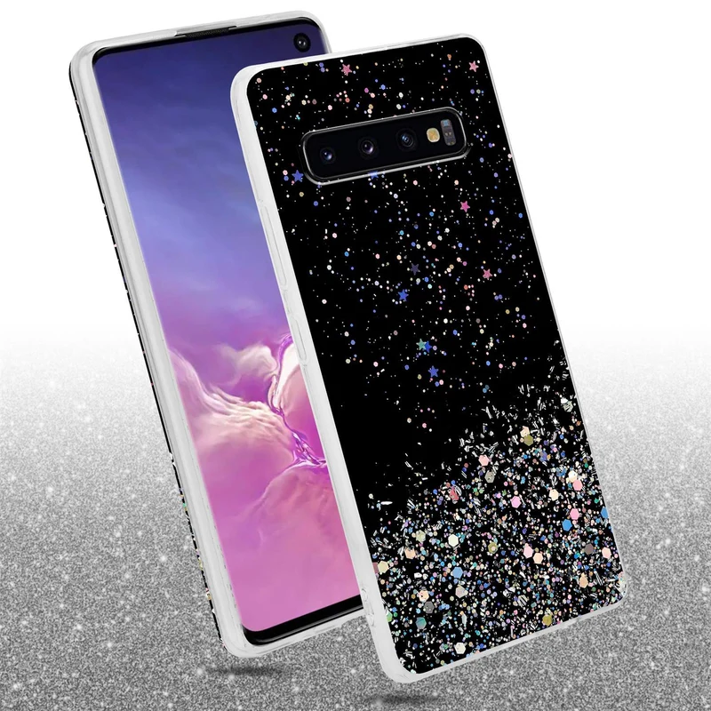 Cadorabo Hülle kompatibel mit Samsung Galaxy S10 PLUS Schutzhülle aus flexiblem TPU Silikon mit funkelnden Glitter