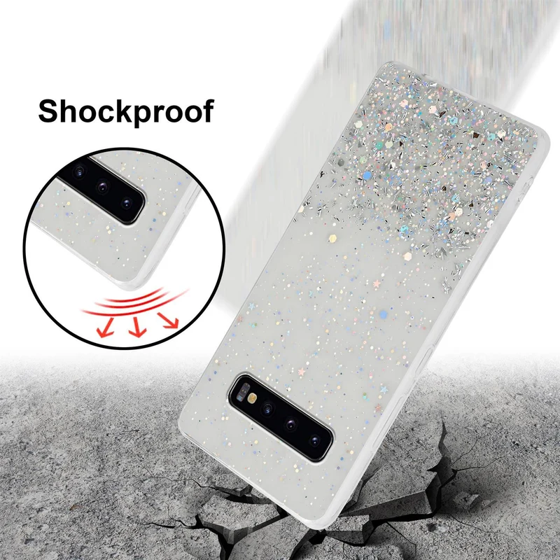 Cadorabo Hülle kompatibel mit Samsung Galaxy S10 PLUS Schutzhülle aus flexiblem TPU Silikon mit funkelnden Glitter
