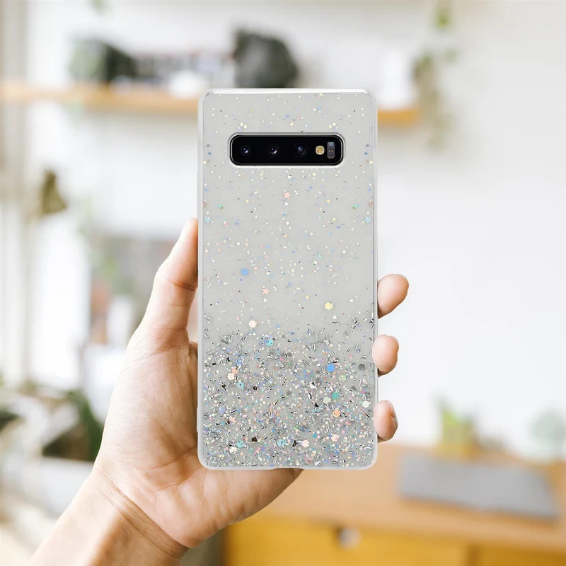 Cadorabo Hülle kompatibel mit Samsung Galaxy S10 PLUS Schutzhülle aus flexiblem TPU Silikon mit funkelnden Glitter