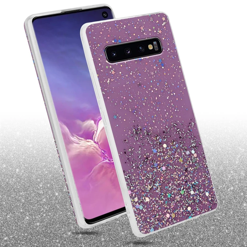 Cadorabo Hülle kompatibel mit Samsung Galaxy S10 PLUS Schutzhülle aus flexiblem TPU Silikon mit funkelnden Glitter