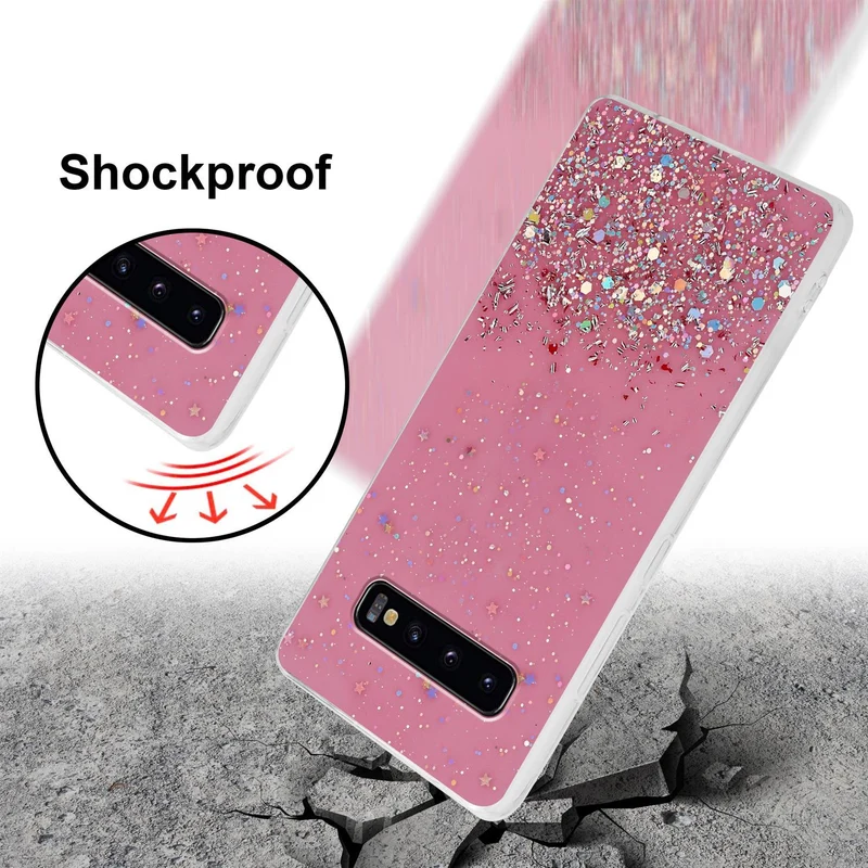Cadorabo Hülle kompatibel mit Samsung Galaxy S10 PLUS Schutzhülle aus flexiblem TPU Silikon mit funkelnden Glitter