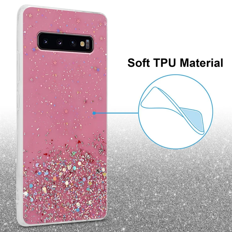 Cadorabo Hülle kompatibel mit Samsung Galaxy S10 PLUS Schutzhülle aus flexiblem TPU Silikon mit funkelnden Glitter