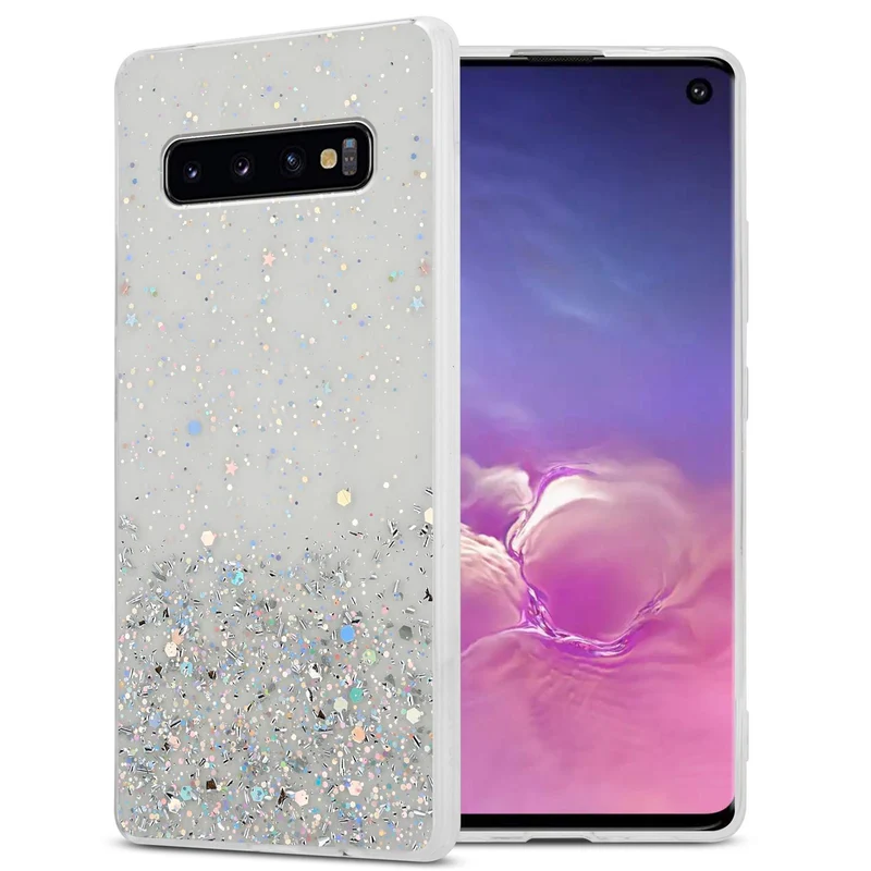 Cadorabo Hülle kompatibel mit Samsung Galaxy S10 4G Schutzhülle aus flexiblem TPU Silikon mit funkelnden Glitter