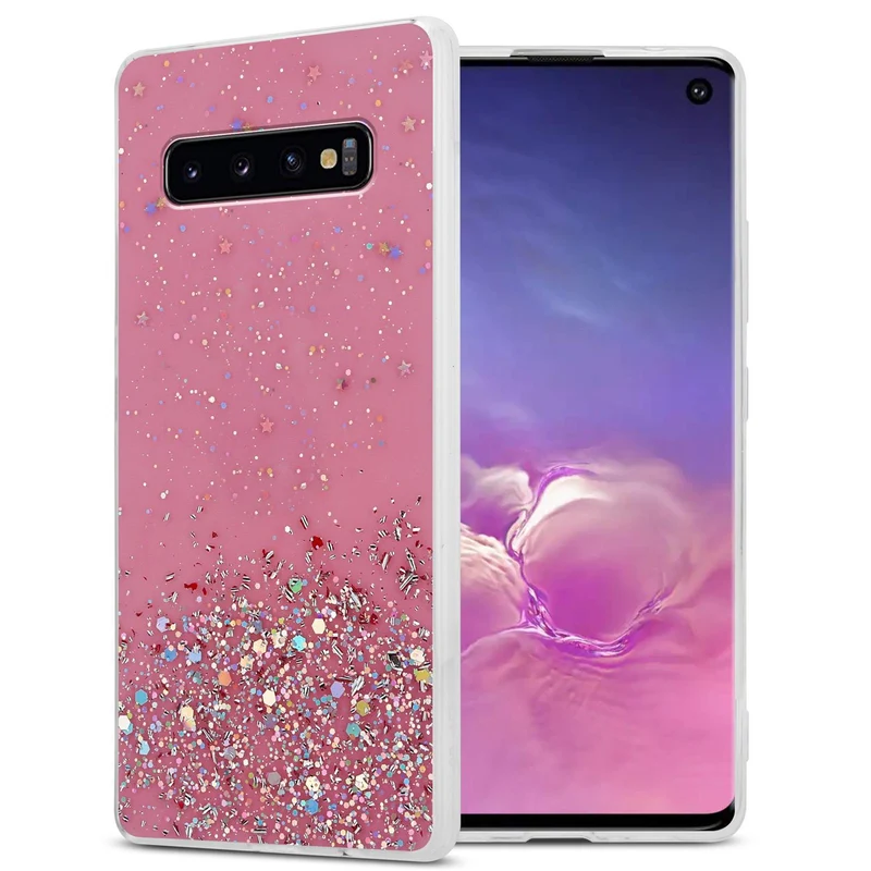 Cadorabo Hülle kompatibel mit Samsung Galaxy S10 4G Schutzhülle aus flexiblem TPU Silikon mit funkelnden Glitter