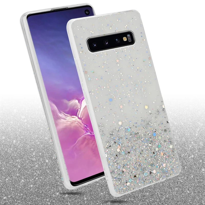 Cadorabo Hülle kompatibel mit Samsung Galaxy S10 4G Schutzhülle aus flexiblem TPU Silikon mit funkelnden Glitter