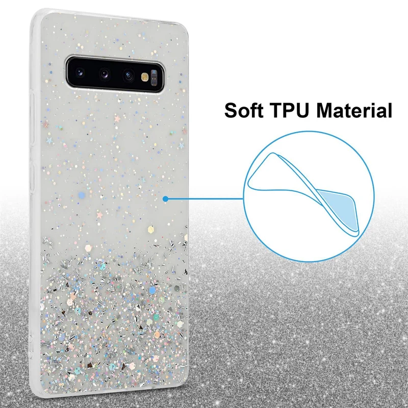 Cadorabo Hülle kompatibel mit Samsung Galaxy S10 4G Schutzhülle aus flexiblem TPU Silikon mit funkelnden Glitter