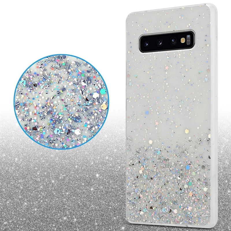 Cadorabo Hülle kompatibel mit Samsung Galaxy S10 4G Schutzhülle aus flexiblem TPU Silikon mit funkelnden Glitter