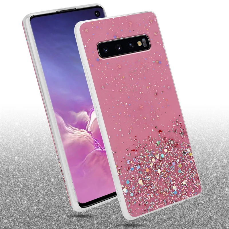 Cadorabo Hülle kompatibel mit Samsung Galaxy S10 4G Schutzhülle aus flexiblem TPU Silikon mit funkelnden Glitter