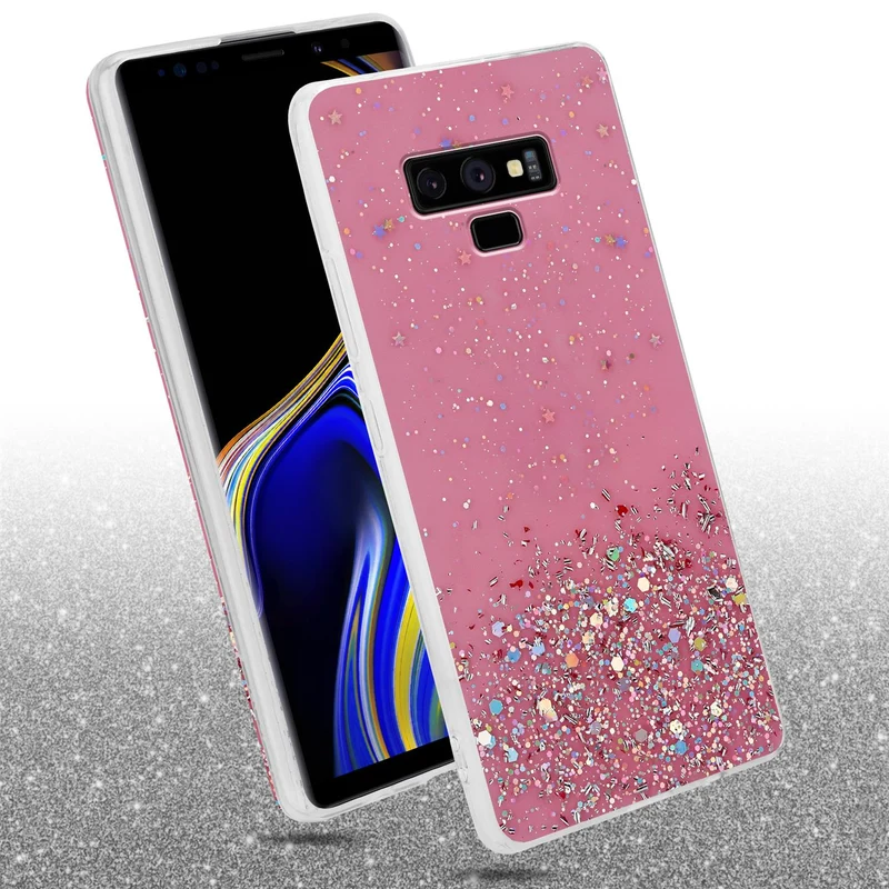 Cadorabo Hülle kompatibel mit Samsung Galaxy NOTE 9 Schutzhülle aus flexiblem TPU Silikon mit funkelnden Glitter