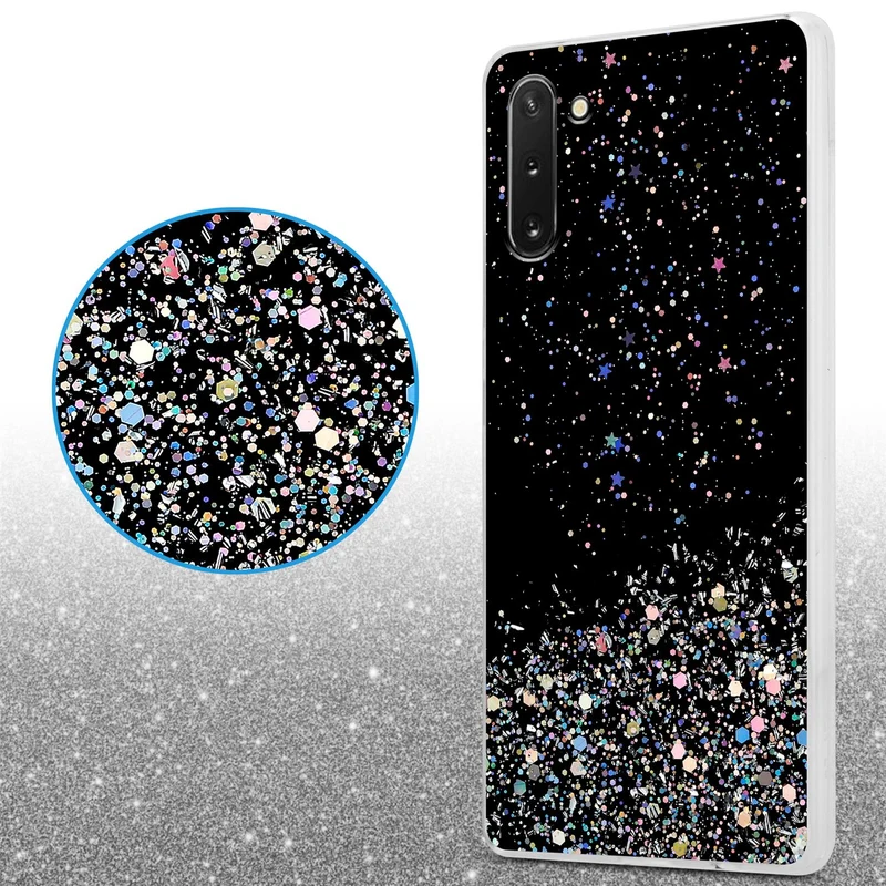 Cadorabo Hülle kompatibel mit Samsung Galaxy NOTE 10 Schutzhülle aus flexiblem TPU Silikon mit funkelnden Glitter