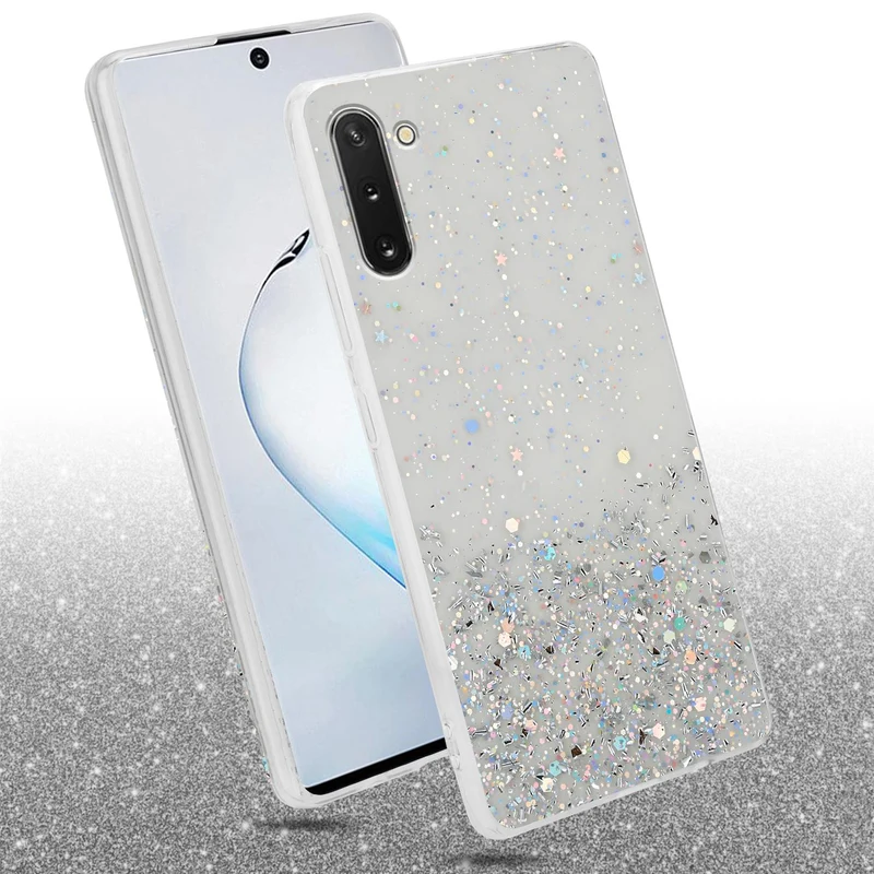 Cadorabo Hülle kompatibel mit Samsung Galaxy NOTE 10 Schutzhülle aus flexiblem TPU Silikon mit funkelnden Glitter