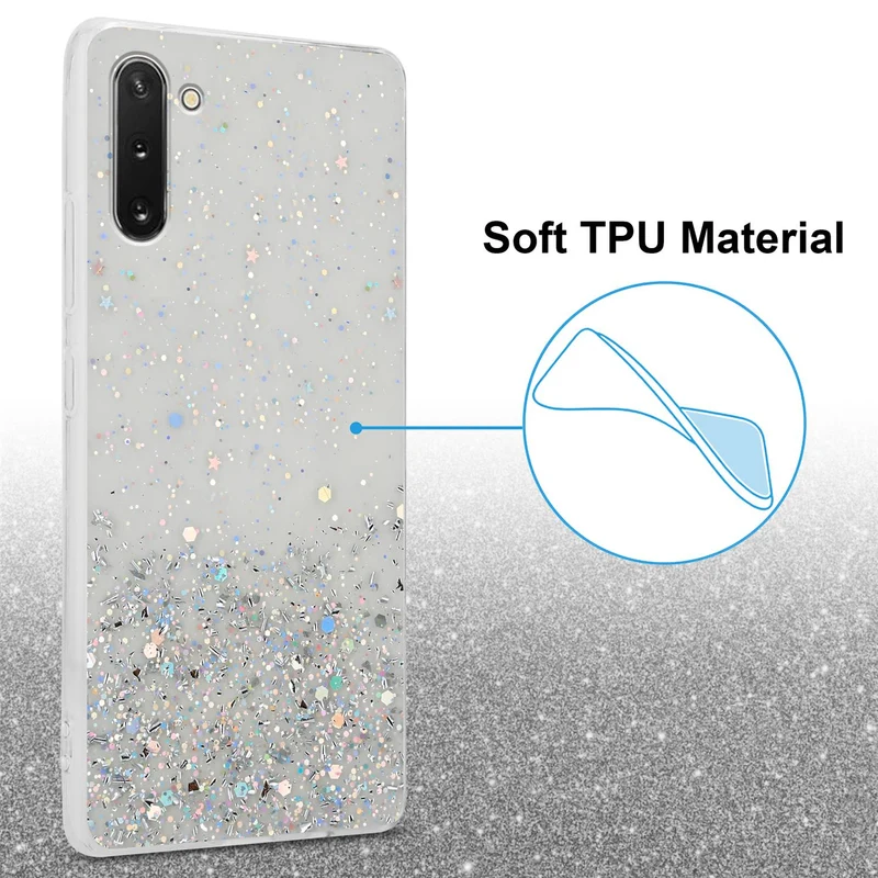 Cadorabo Hülle kompatibel mit Samsung Galaxy NOTE 10 Schutzhülle aus flexiblem TPU Silikon mit funkelnden Glitter