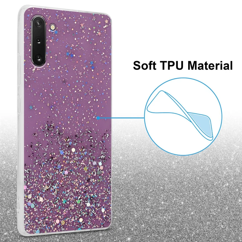 Cadorabo Hülle kompatibel mit Samsung Galaxy NOTE 10 Schutzhülle aus flexiblem TPU Silikon mit funkelnden Glitter