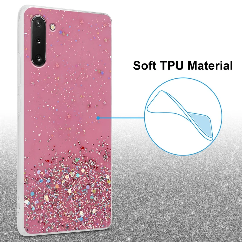 Cadorabo Hülle kompatibel mit Samsung Galaxy NOTE 10 Schutzhülle aus flexiblem TPU Silikon mit funkelnden Glitter
