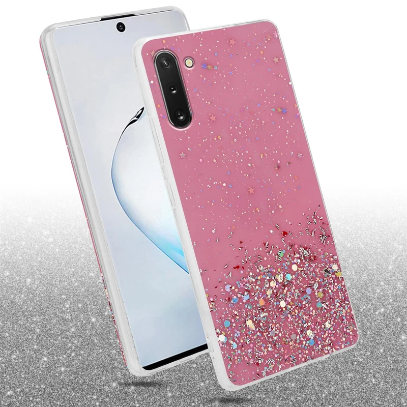 Cadorabo Hülle kompatibel mit Samsung Galaxy NOTE 10 Schutzhülle aus flexiblem TPU Silikon mit funkelnden Glitter