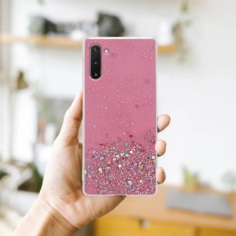 Cadorabo Hülle kompatibel mit Samsung Galaxy NOTE 10 Schutzhülle aus flexiblem TPU Silikon mit funkelnden Glitter