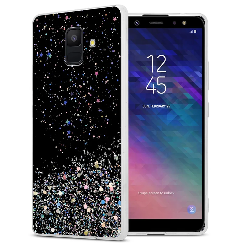 Cadorabo Hülle kompatibel mit Samsung Galaxy A6 2018 Schutzhülle aus flexiblem TPU Silikon mit funkelnden Glitter