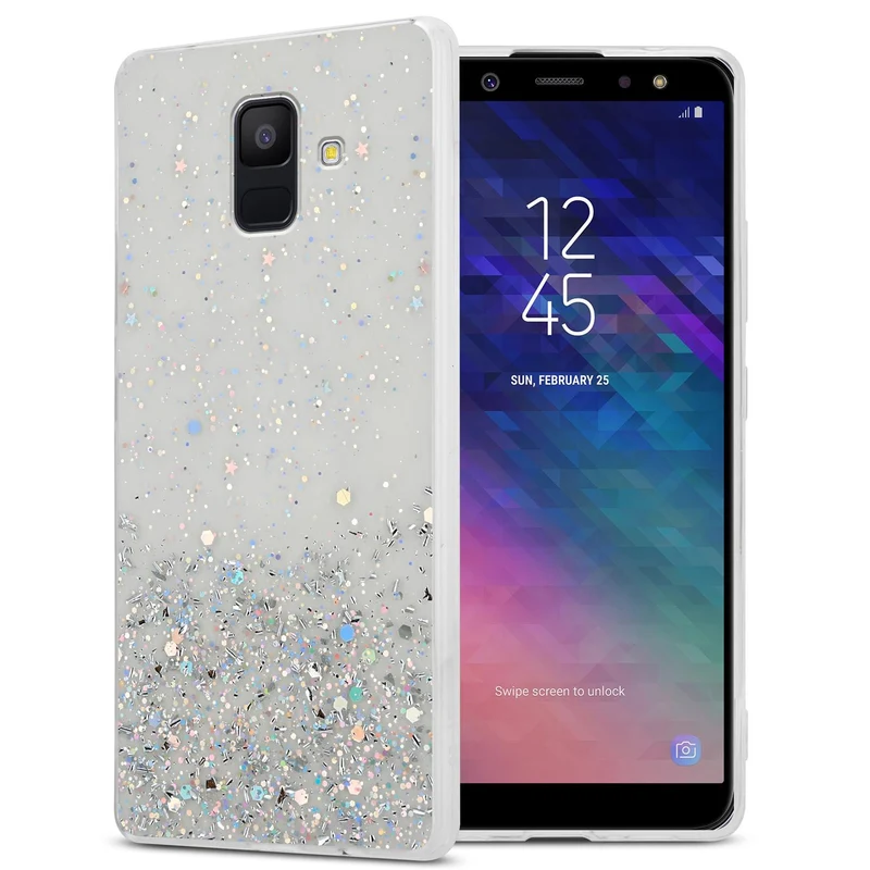 Cadorabo Hülle kompatibel mit Samsung Galaxy A6 2018 Schutzhülle aus flexiblem TPU Silikon mit funkelnden Glitter