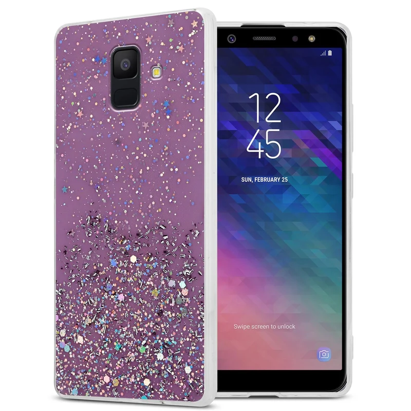 Cadorabo Hülle kompatibel mit Samsung Galaxy A6 2018 Schutzhülle aus flexiblem TPU Silikon mit funkelnden Glitter