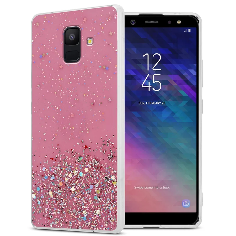 Cadorabo Hülle kompatibel mit Samsung Galaxy A6 2018 Schutzhülle aus flexiblem TPU Silikon mit funkelnden Glitter