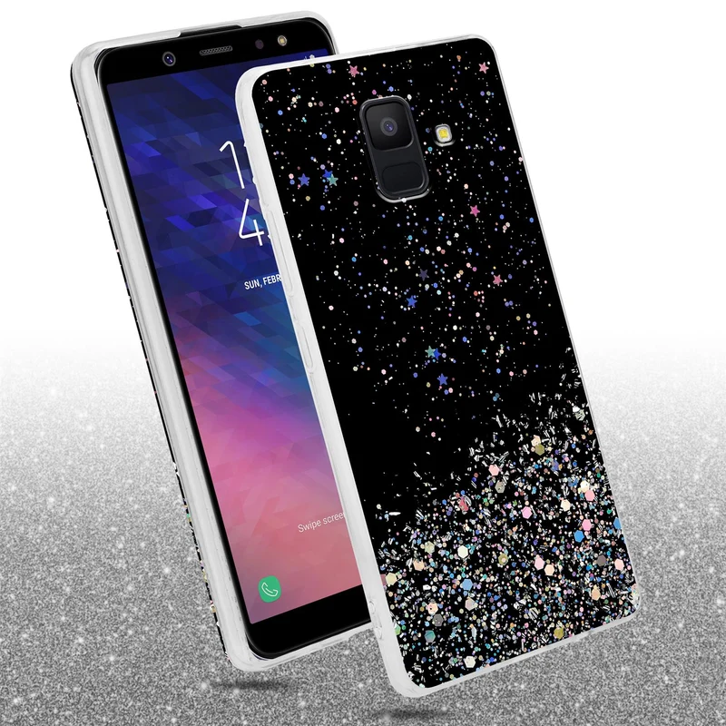 Cadorabo Hülle kompatibel mit Samsung Galaxy A6 2018 Schutzhülle aus flexiblem TPU Silikon mit funkelnden Glitter