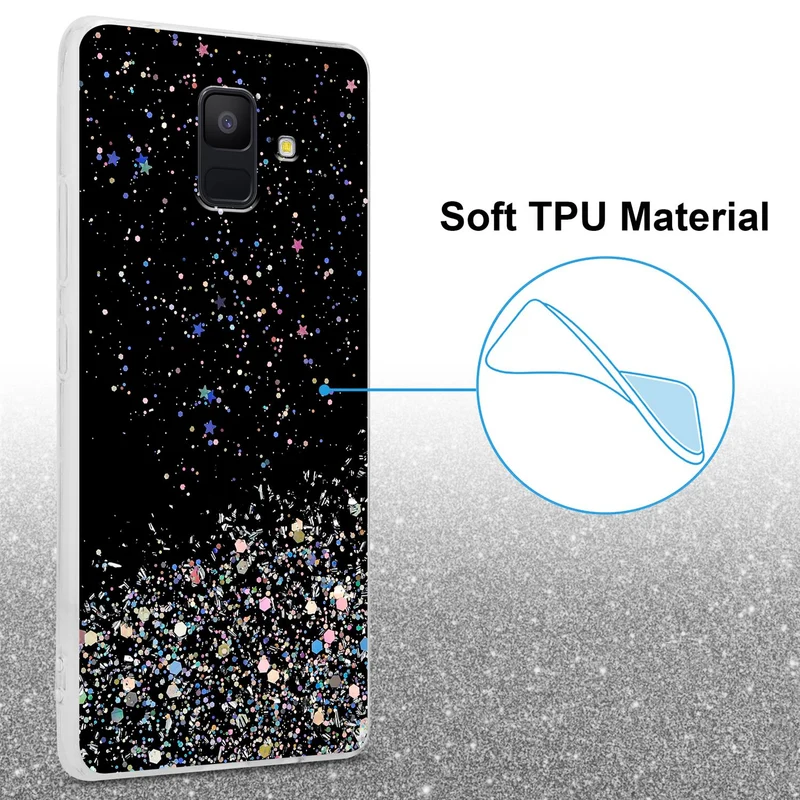 Cadorabo Hülle kompatibel mit Samsung Galaxy A6 2018 Schutzhülle aus flexiblem TPU Silikon mit funkelnden Glitter
