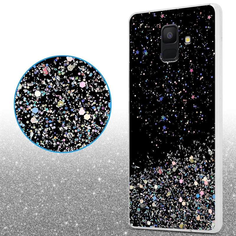 Cadorabo Hülle kompatibel mit Samsung Galaxy A6 2018 Schutzhülle aus flexiblem TPU Silikon mit funkelnden Glitter