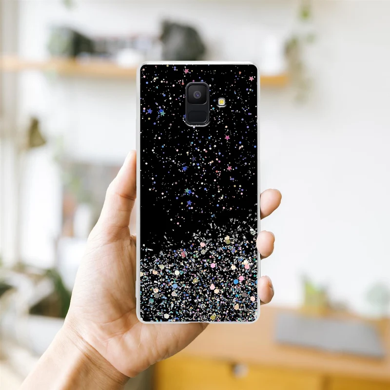 Cadorabo Hülle kompatibel mit Samsung Galaxy A6 2018 Schutzhülle aus flexiblem TPU Silikon mit funkelnden Glitter