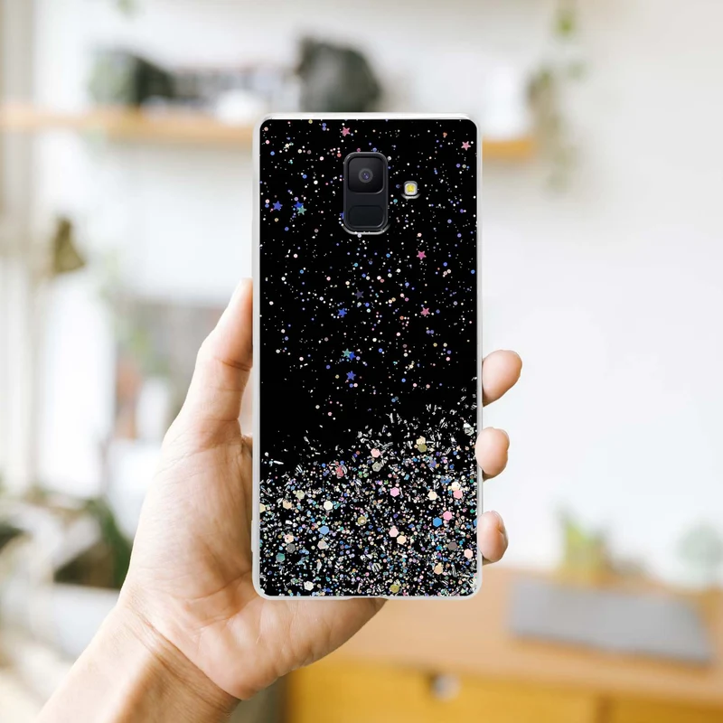 Cadorabo Hülle kompatibel mit Samsung Galaxy A6 2018 Schutzhülle aus flexiblem TPU Silikon mit funkelnden Glitter