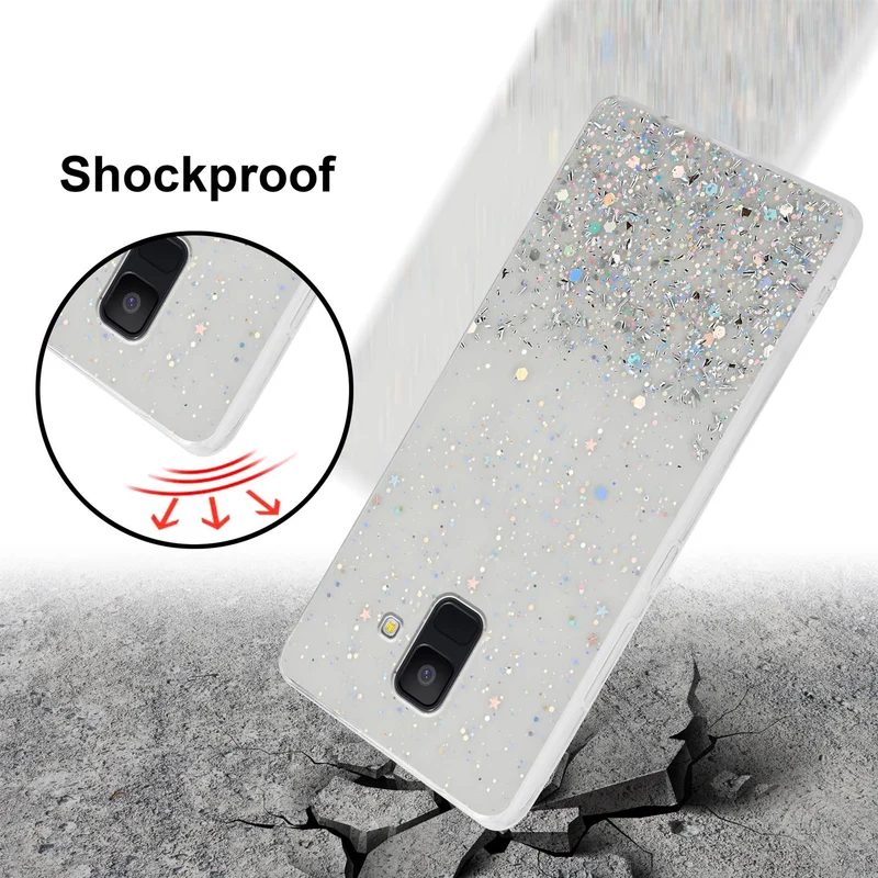 Cadorabo Hülle kompatibel mit Samsung Galaxy A6 2018 Schutzhülle aus flexiblem TPU Silikon mit funkelnden Glitter