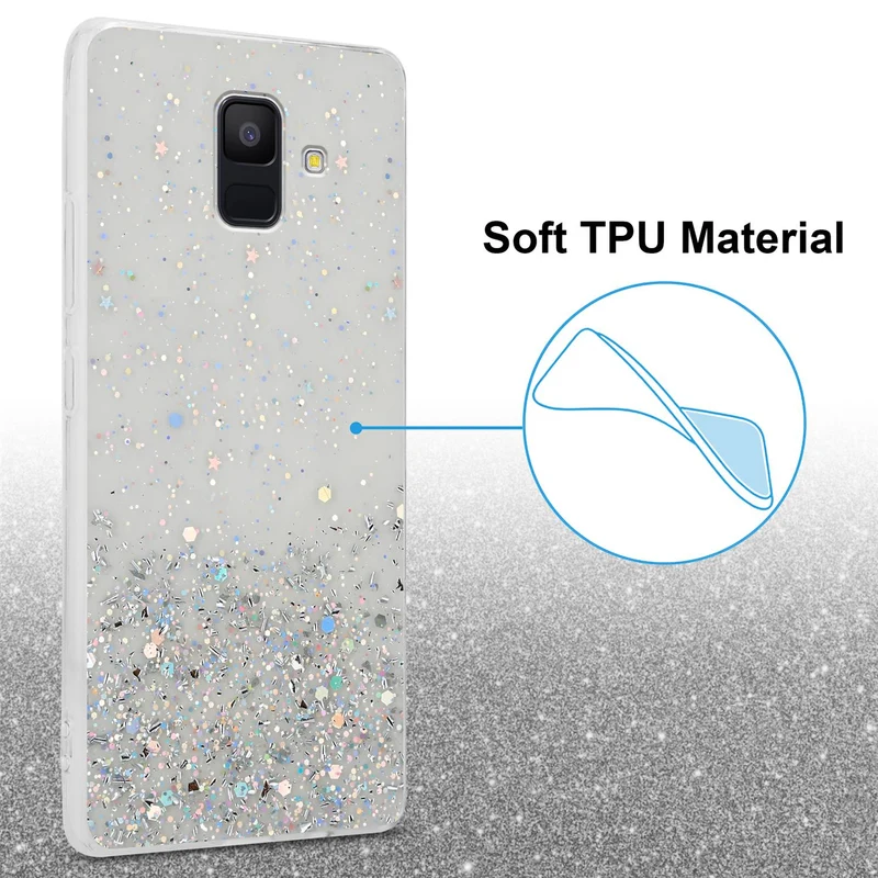 Cadorabo Hülle kompatibel mit Samsung Galaxy A6 2018 Schutzhülle aus flexiblem TPU Silikon mit funkelnden Glitter