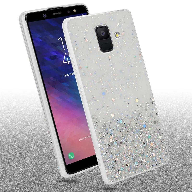 Cadorabo Hülle kompatibel mit Samsung Galaxy A6 2018 Schutzhülle aus flexiblem TPU Silikon mit funkelnden Glitter