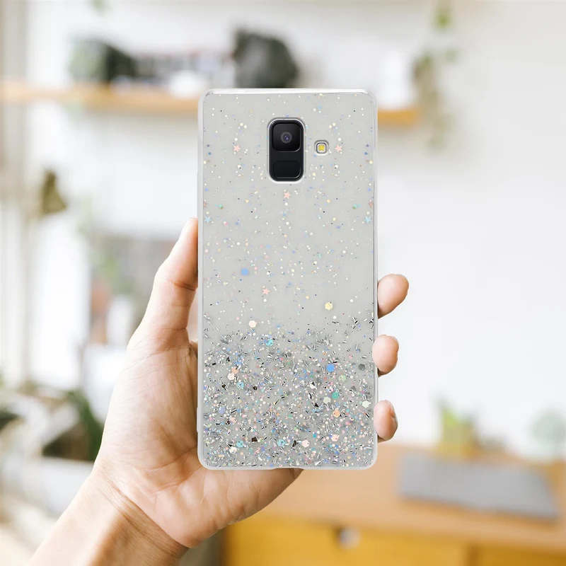 Cadorabo Hülle kompatibel mit Samsung Galaxy A6 2018 Schutzhülle aus flexiblem TPU Silikon mit funkelnden Glitter