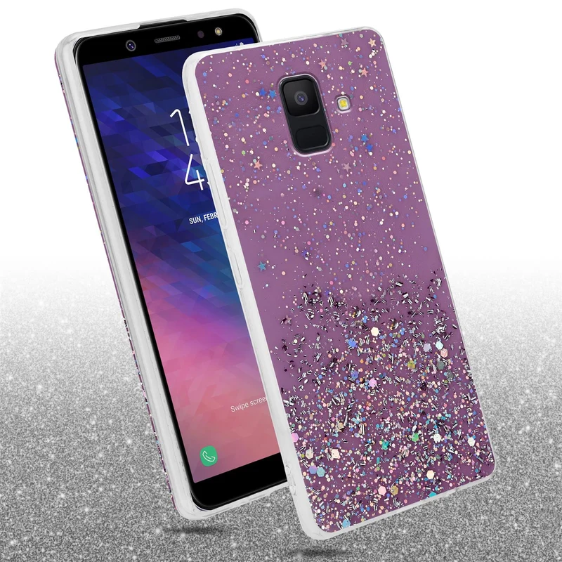 Cadorabo Hülle kompatibel mit Samsung Galaxy A6 2018 Schutzhülle aus flexiblem TPU Silikon mit funkelnden Glitter