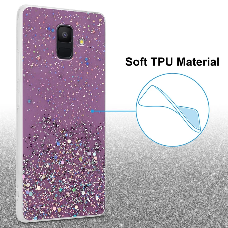 Cadorabo Hülle kompatibel mit Samsung Galaxy A6 2018 Schutzhülle aus flexiblem TPU Silikon mit funkelnden Glitter