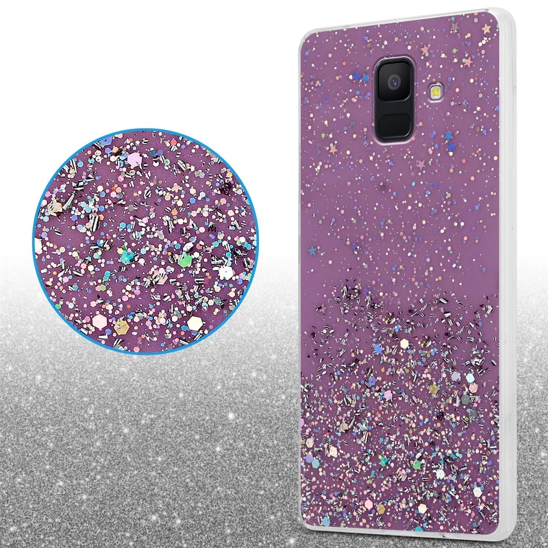 Cadorabo Hülle kompatibel mit Samsung Galaxy A6 2018 Schutzhülle aus flexiblem TPU Silikon mit funkelnden Glitter
