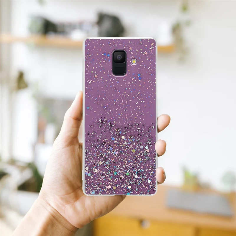 Cadorabo Hülle kompatibel mit Samsung Galaxy A6 2018 Schutzhülle aus flexiblem TPU Silikon mit funkelnden Glitter