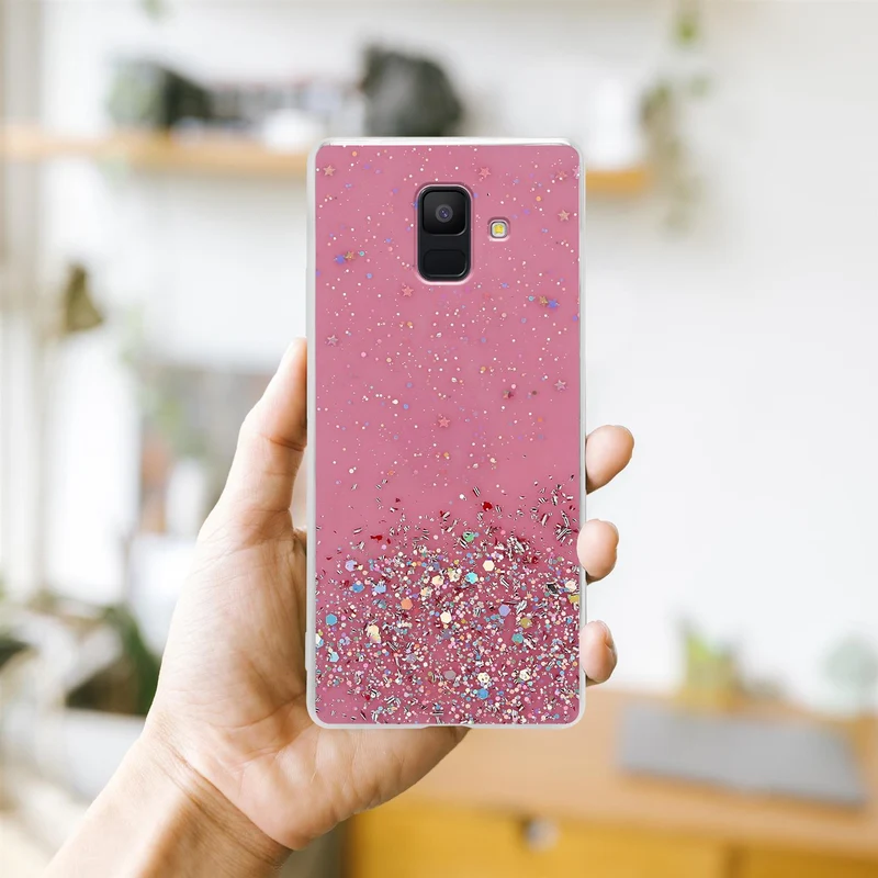 Cadorabo Hülle kompatibel mit Samsung Galaxy A6 2018 Schutzhülle aus flexiblem TPU Silikon mit funkelnden Glitter