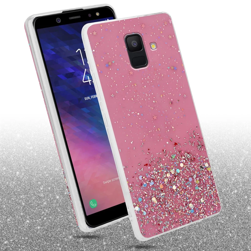 Cadorabo Hülle kompatibel mit Samsung Galaxy A6 2018 Schutzhülle aus flexiblem TPU Silikon mit funkelnden Glitter