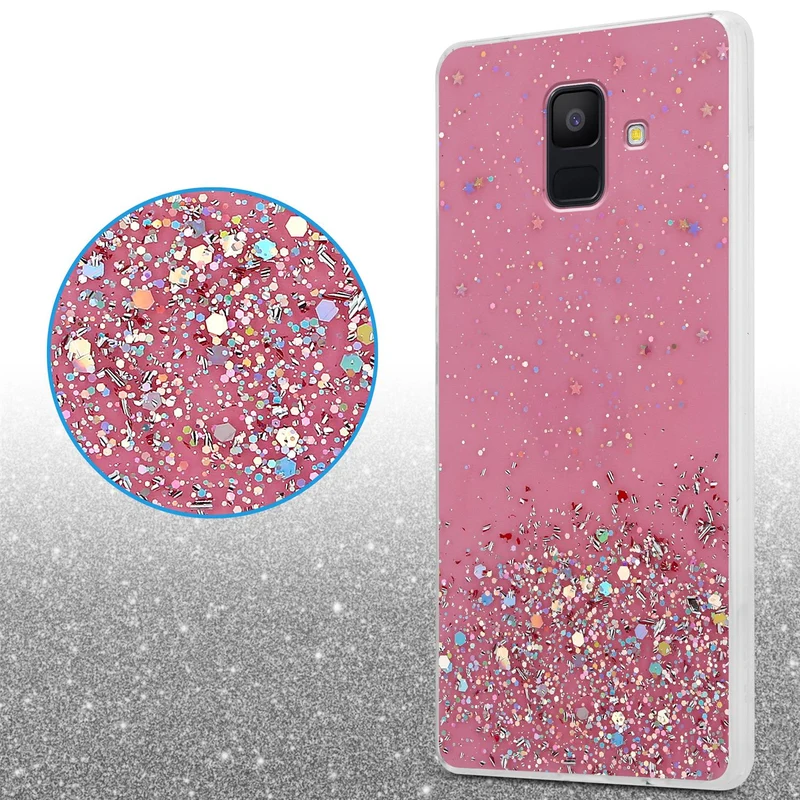 Cadorabo Hülle kompatibel mit Samsung Galaxy A6 2018 Schutzhülle aus flexiblem TPU Silikon mit funkelnden Glitter